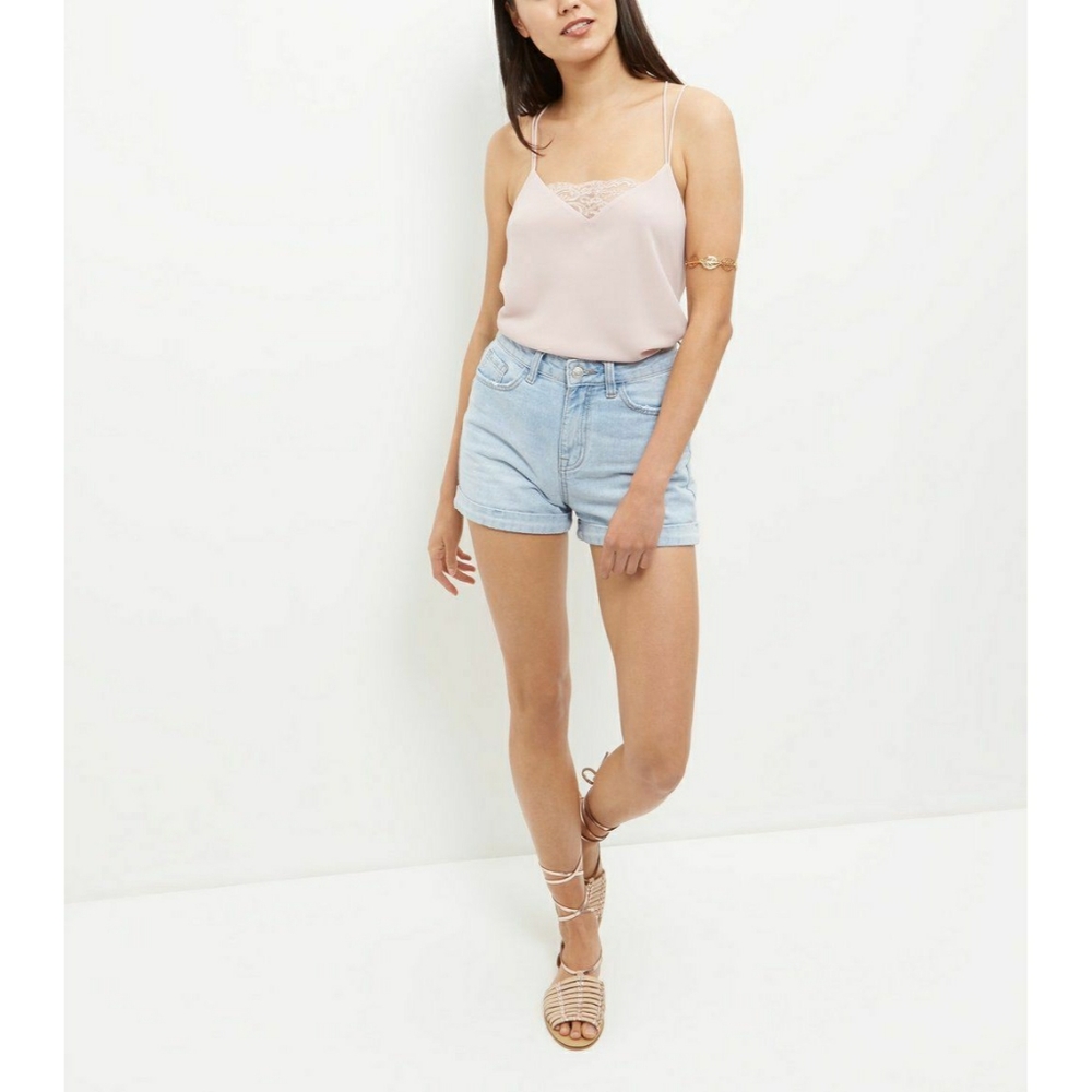 Mid Pink Lace Panel Layered Strappy Cami